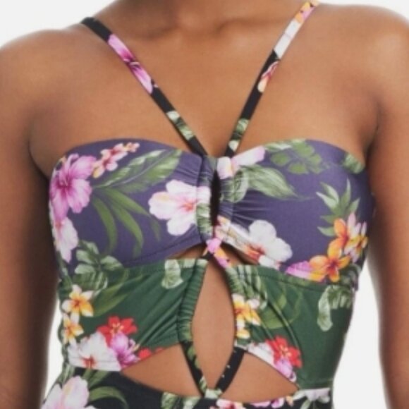 NWT! Bar III Multi Color Floral Tropical Heat Cutout One Piece Swimsuit NEW! - Picture 4 of 4